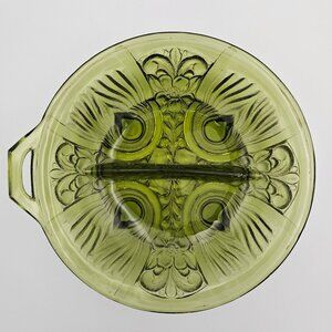 Vintage Indiana Glass Green Divided Round Relish, Olive/Pickle Dish